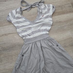 Vintage Hollister Co. Dress / Grey + White Stripes / V-Neck